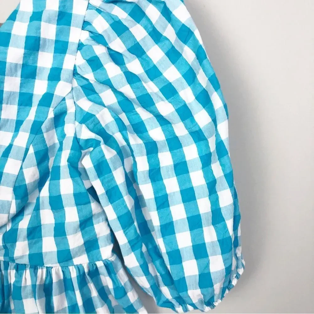 LILLY PULITZER | NEW Sarafina Turquoise Oasis Crinkle Gingham Top Women’s Size 4